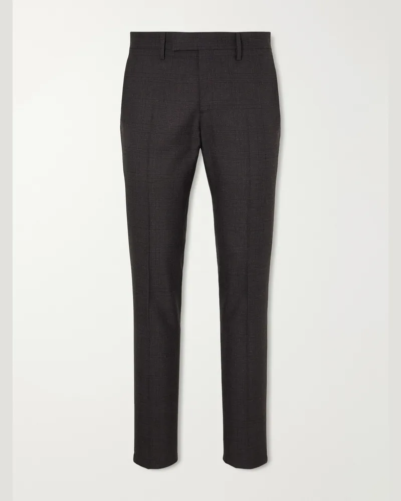 LARDINI Prince of Wales Checked Straight-Leg Wool Trousers Brown