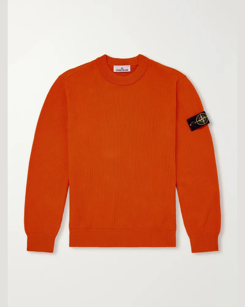 Stone Island Ribbed Cotton Sweater Orange