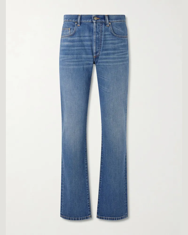 Versace Straight-Leg Logo-Appliquéd Jeans Blue