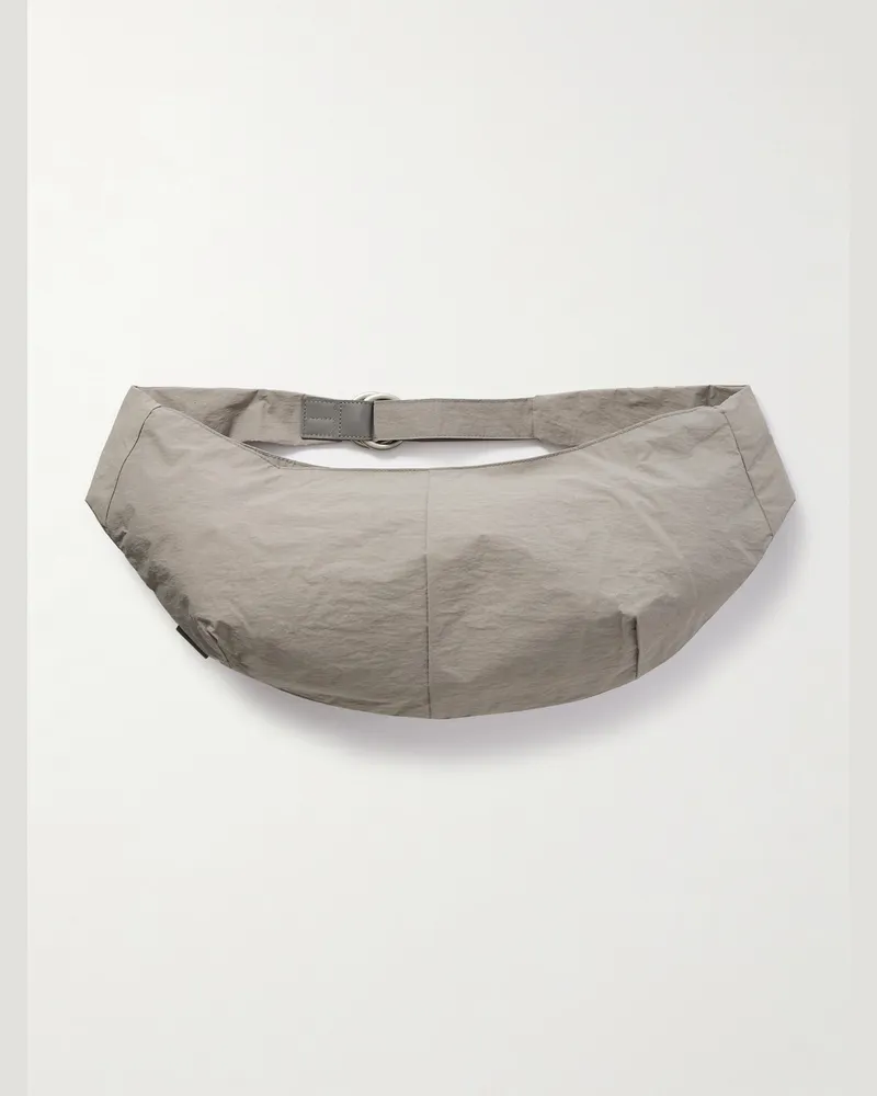 MASTER PIECE Sash Large Leather-Trimmed Coated-Nylon Sling Bag Gray