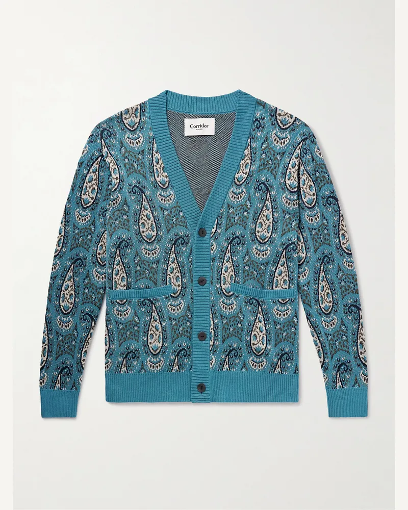 Corridor Kabir Cardigan aus Jacquard-Strick aus mercerisierter Pima-Baumwolle mit Paisley-Muster Blau