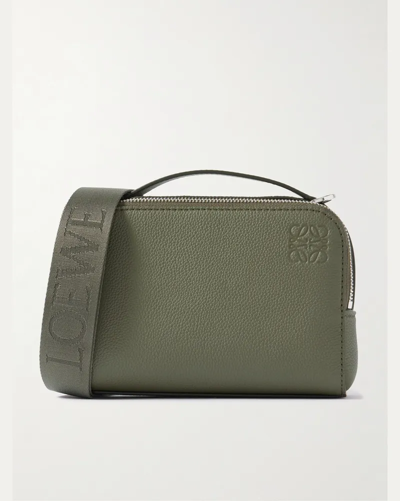 Loewe Logo-Debossed Full-Grain Leather Messenger Bag Green