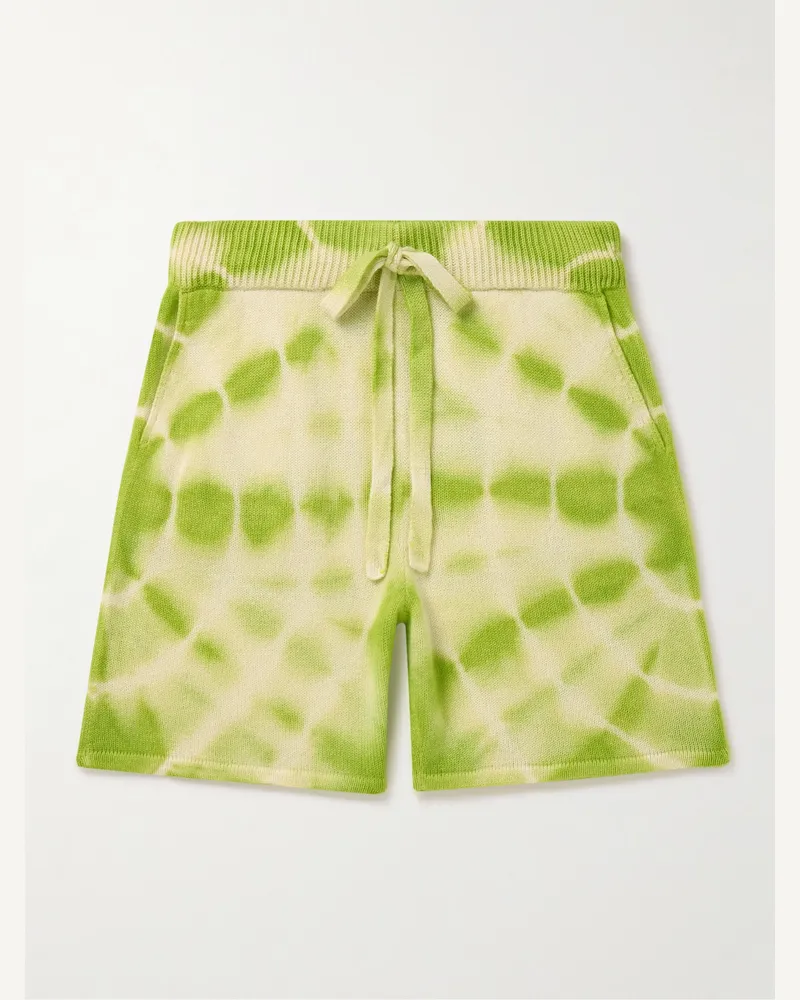 The Elder Statesman Trance gerade geschnittene Shorts aus Kaschmir mit Batikmuster und Kordelzugbund Grün