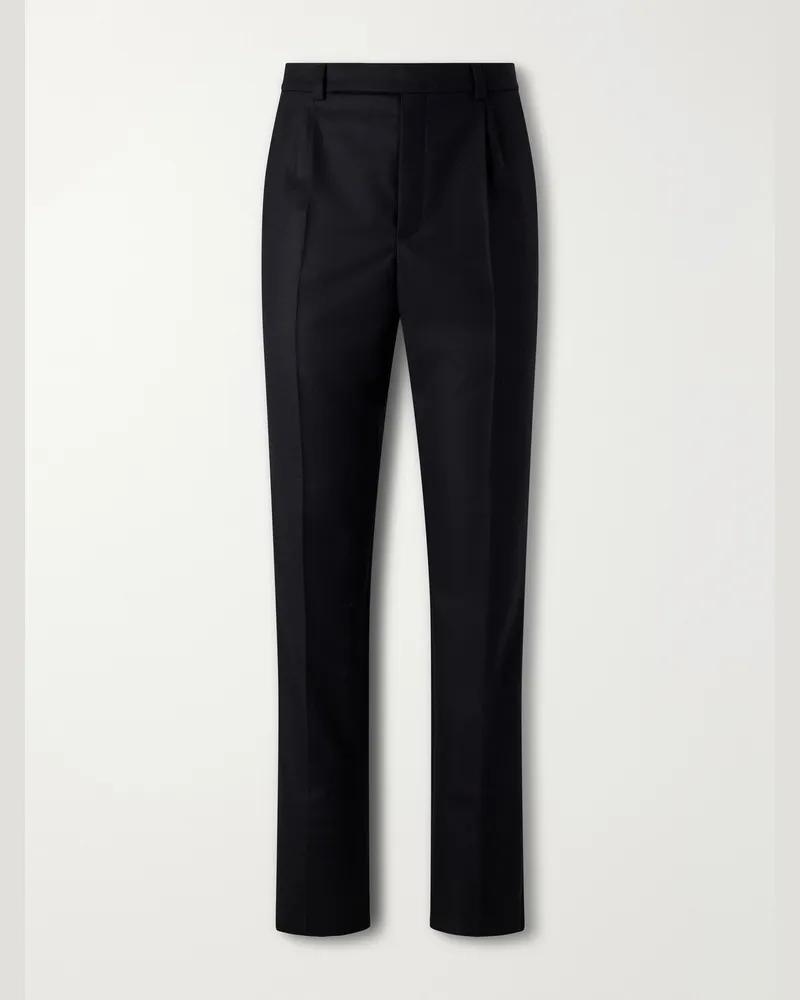 Saint Laurent Tapered Brushed Wool Trousers Black