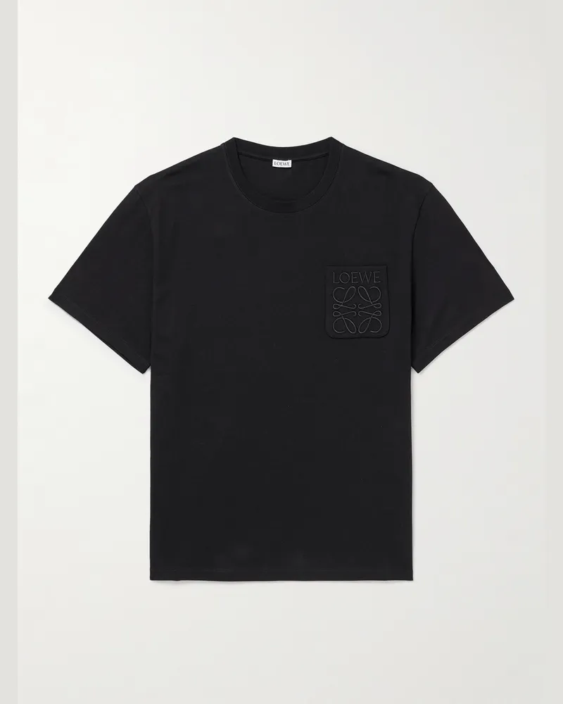 Loewe T-Shirt aus Baumwoll-Jersey mit Logostickerei Schwarz