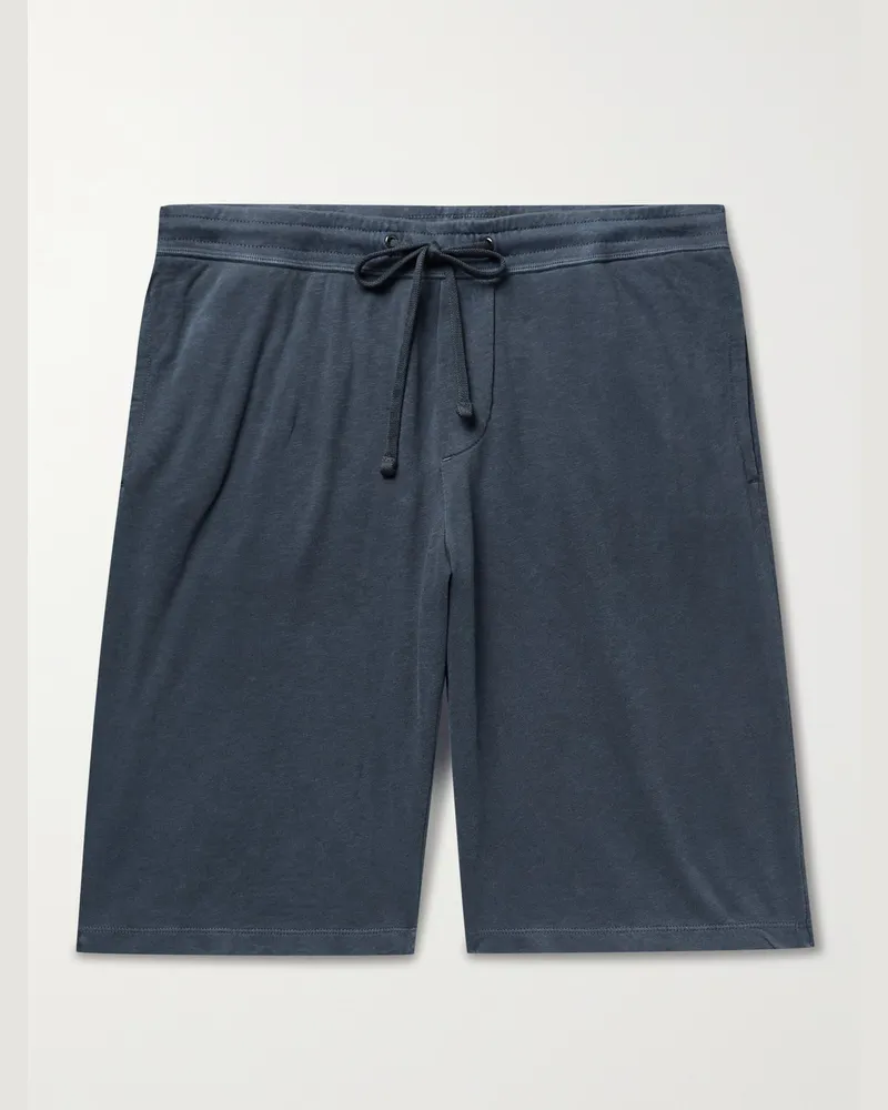 James Perse Straight-Leg Mélange Cotton-Jersey Drawstring Shorts Blue