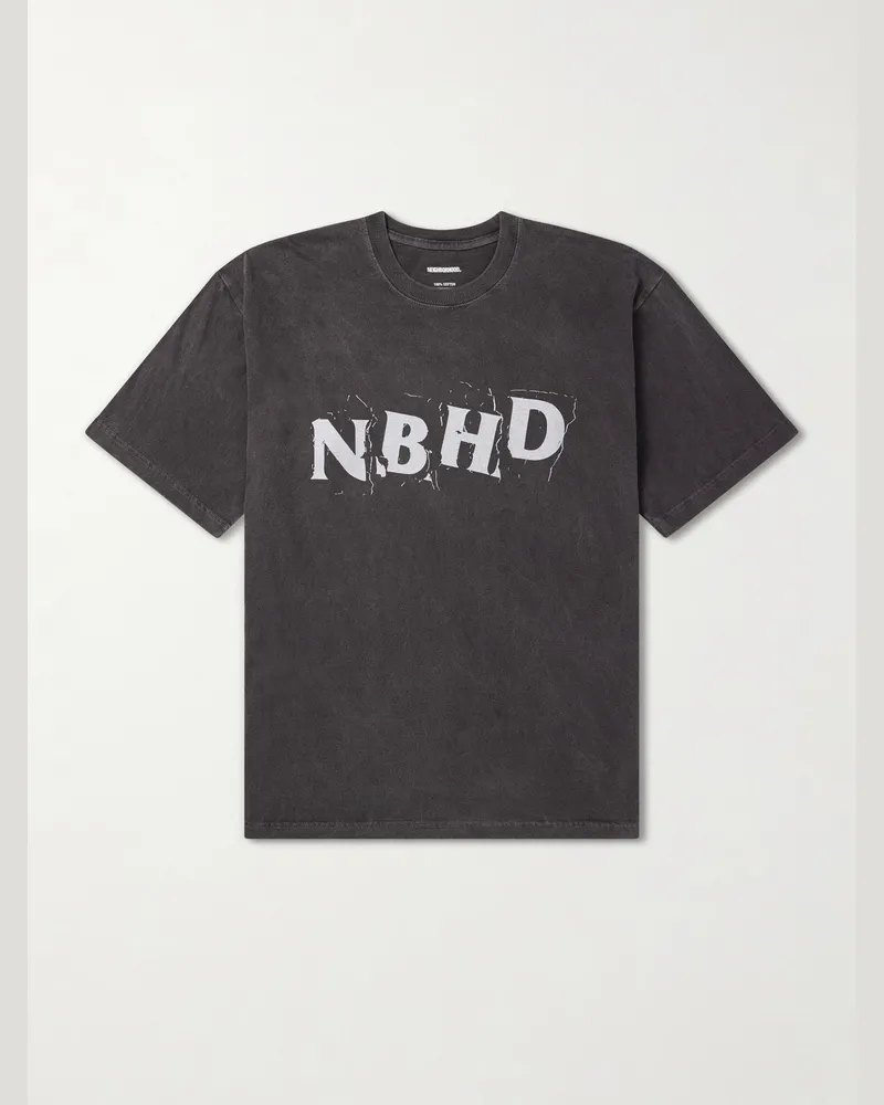 Neighborhood Logo-Printed Cotton-Jersey T-Shirt Gray