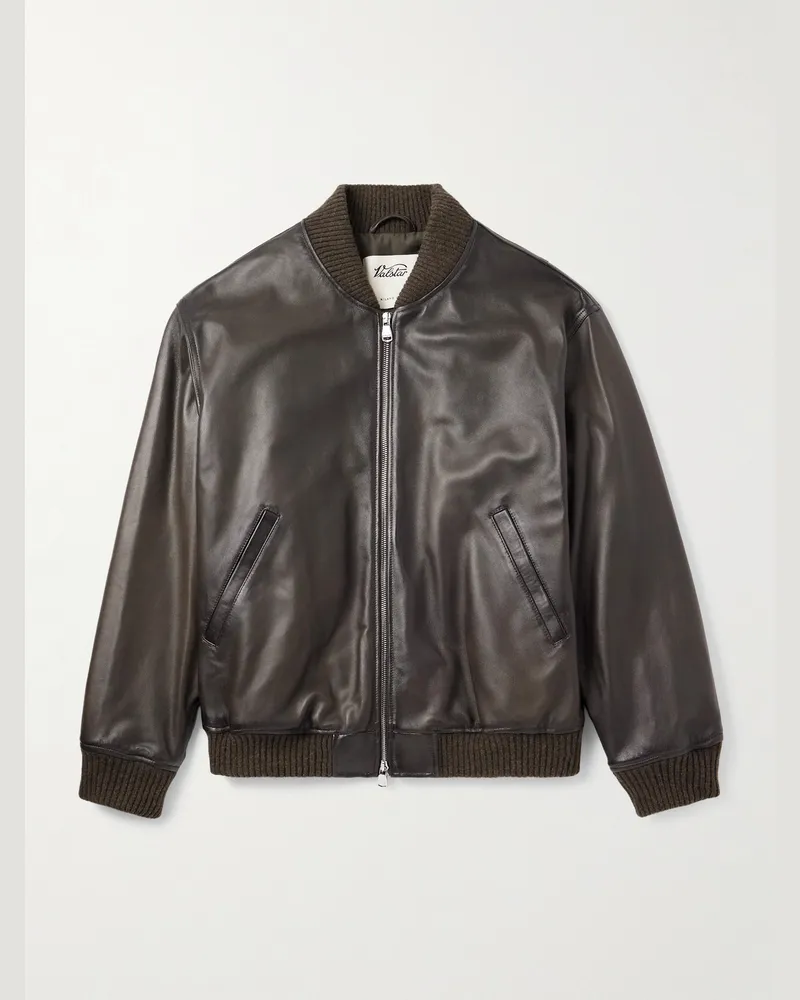 Valstar Oversized Leather Bomber Jacket Brown