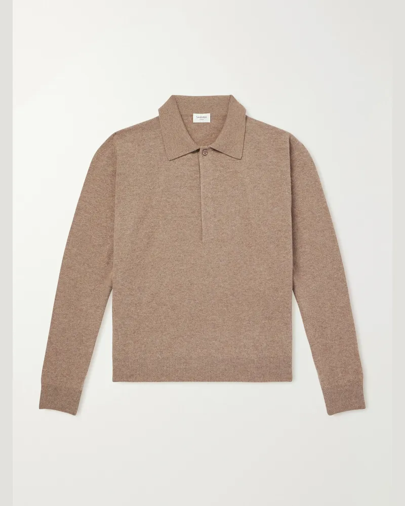 Saint Laurent Wool Polo Sweater Brown