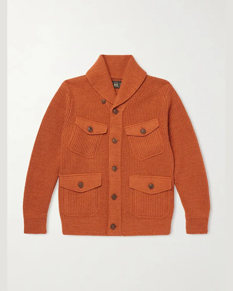 RRL Cardigan aus einer Baumwoll-Wollmischung in Rippstrick mit Schalkragen Orange