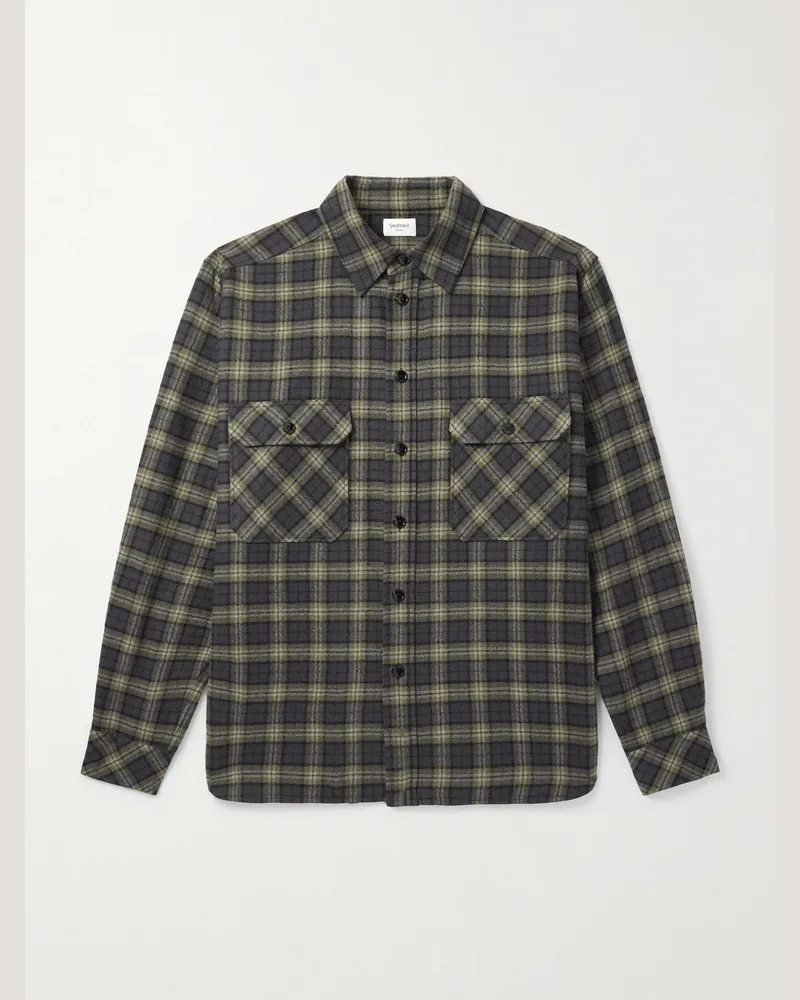 Saint Laurent Karierte Hemdjacke aus Woll-Gaze Grün