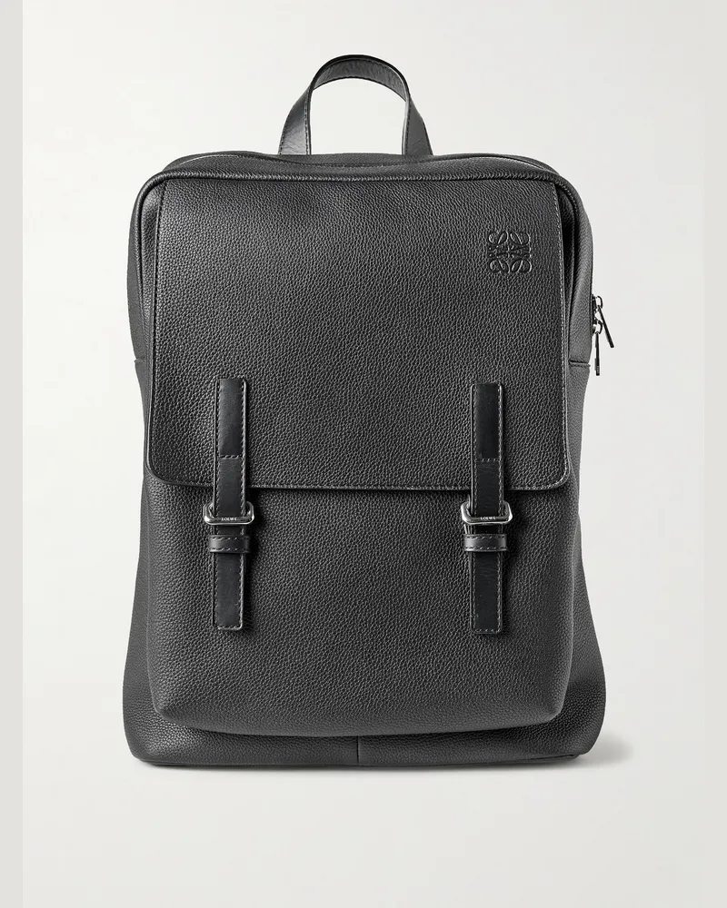 Loewe Military Rucksack aus vollnarbigem Leder Schwarz
