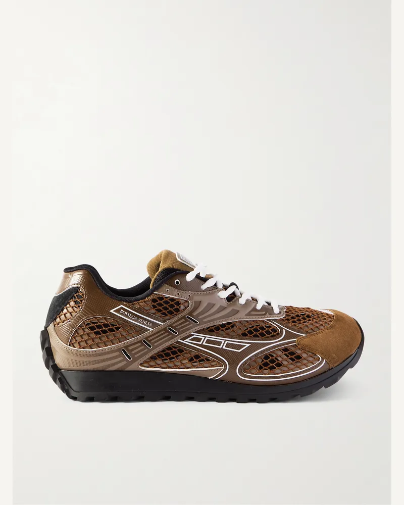 Bottega Veneta Orbit Suede-Trimmed Rubber and Mesh Sneakers Brown