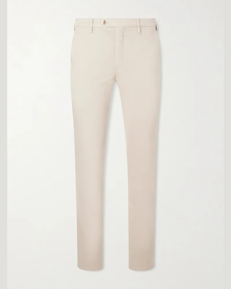 Canali Tapered Cotton-Blend Twill Chinos Neutrals