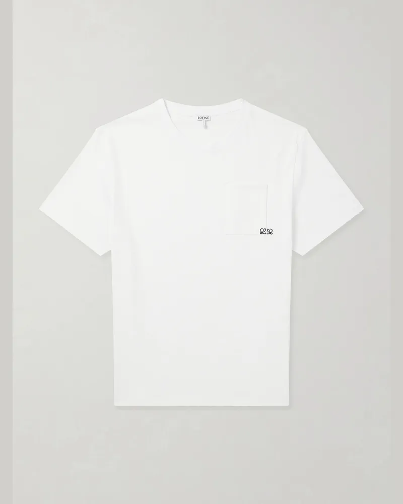 Loewe Anagram-Embroidered Cotton-Jersey T-Shirt White