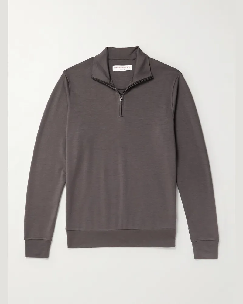 Orlebar Brown Isar Sweatshirt aus Merinowoll-Jersey mit kurzem Reißverschluss Braun