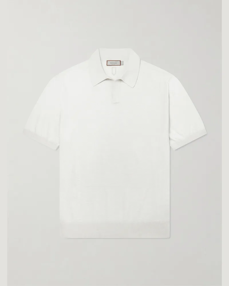 Canali Cotton and Silk-Blend Polo Shirt Neutrals