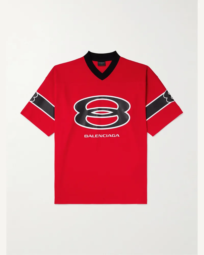 Balenciaga American Football Oversized Printed Piqué T-Shirt Red