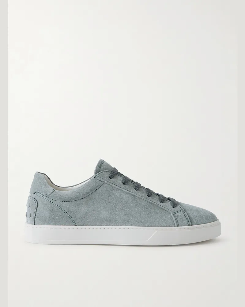 TOD'S Allacciata Cassetta Rubber-Trimmed Suede Sneakers Blue