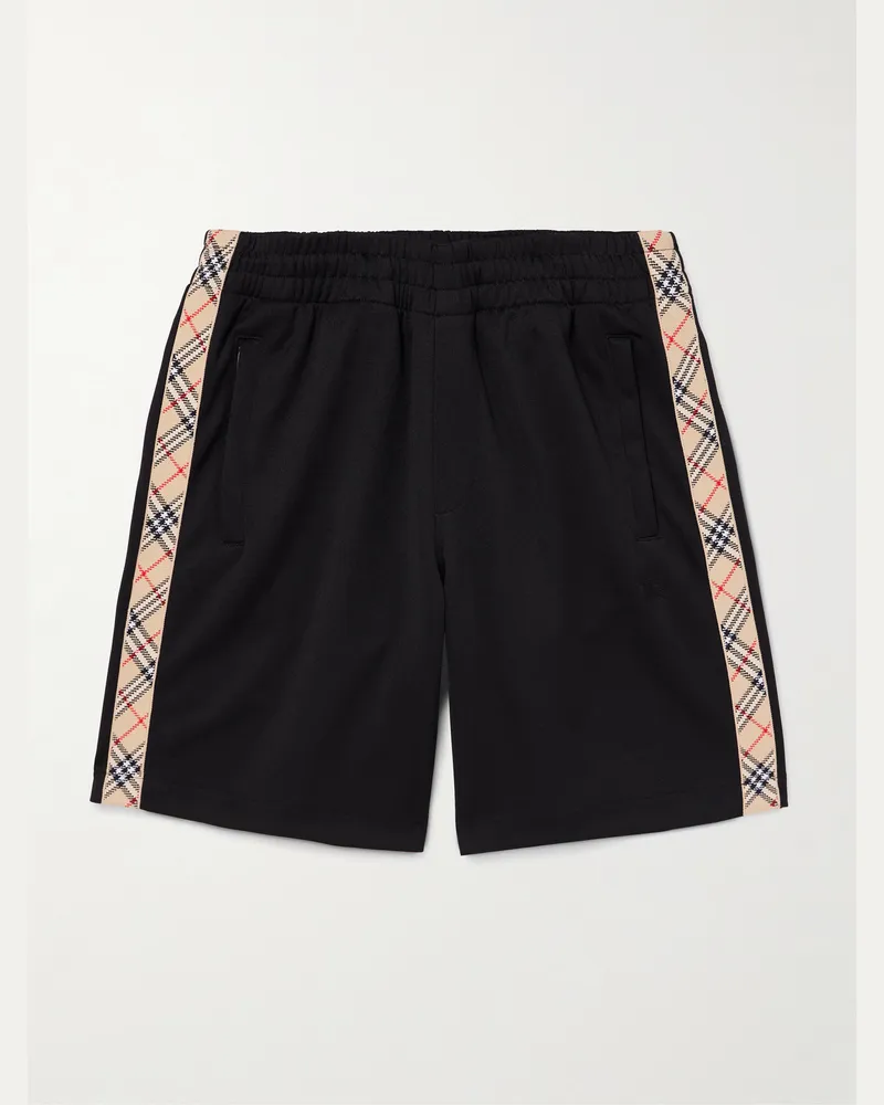 Burberry Straight-Leg Checked Jacquard-Knit Trimmed Tech-Jersey Shorts Black