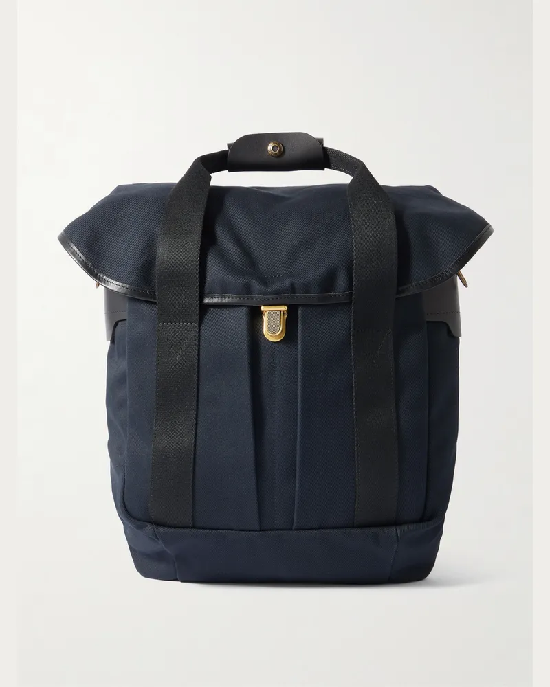 Bleu de Chauffe Chiloé Rucksack aus gewachstem Baumwoll-Canvas mit Lederbesatz Blau