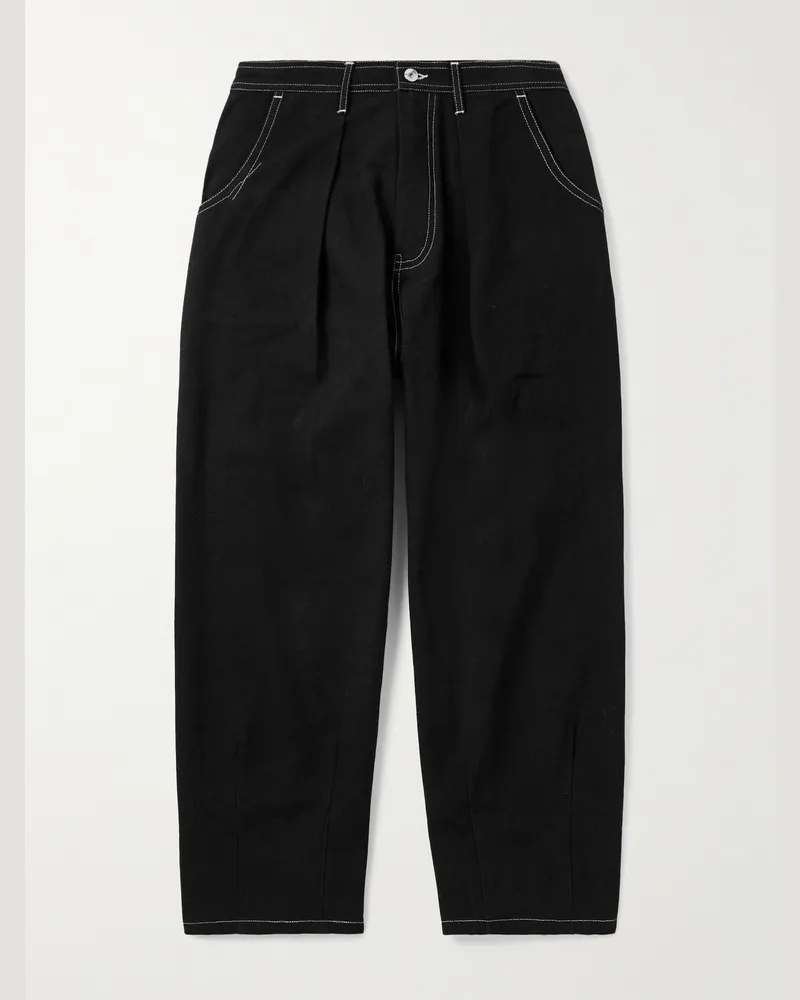 STORY mfg. Wonky-Wear Lush weit geschnittene, verkürzte Hose aus Biobaumwoll-Canvas mit Falten Schwarz