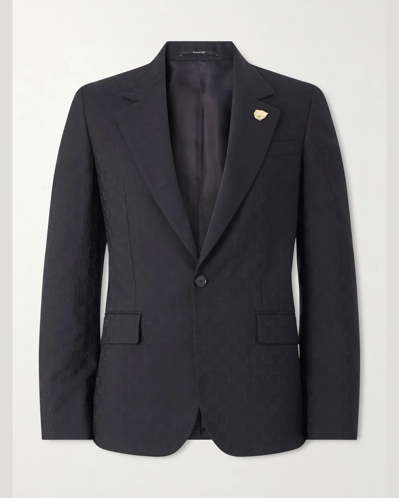 Gucci Slim-Fit Logo-Jacquard Woven Blazer Black