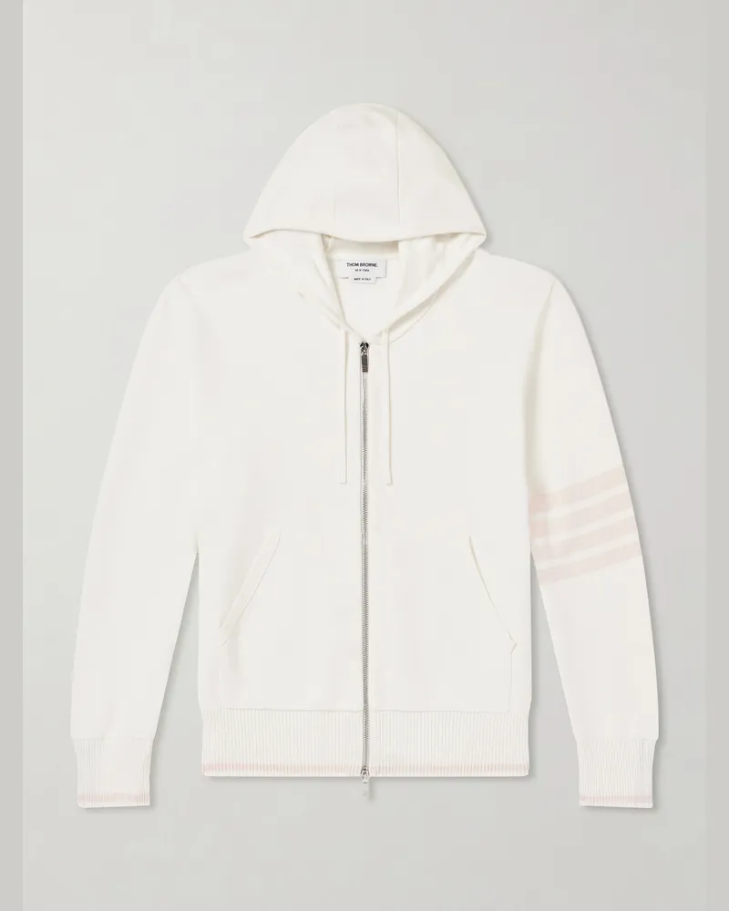 Thom Browne Striped Cotton Zip-Up Hoodie White