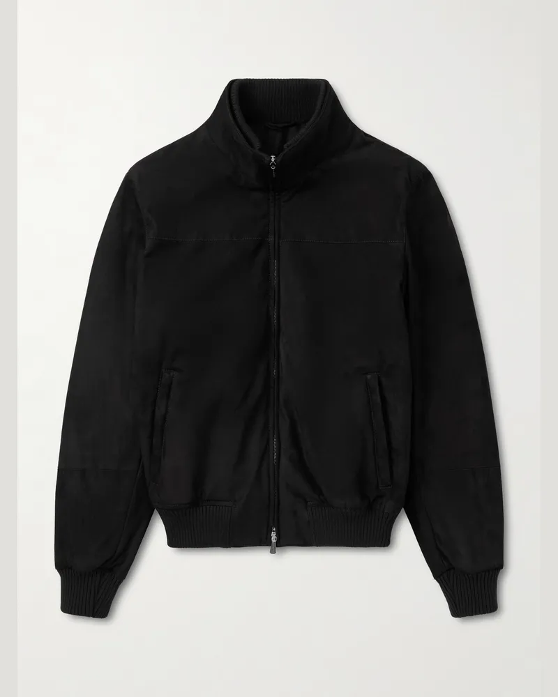 Thom Sweeney Suede Bomber Jacket Black