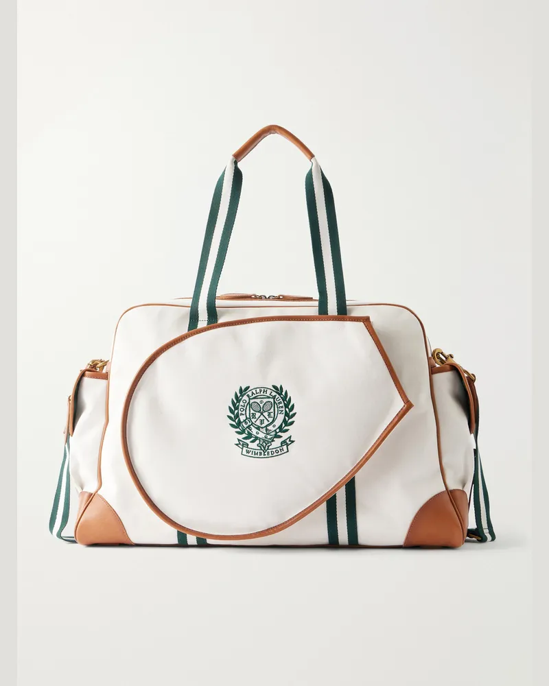 Ralph Lauren Wimbledon Leather-Trimmed Canvas Tote Bag White