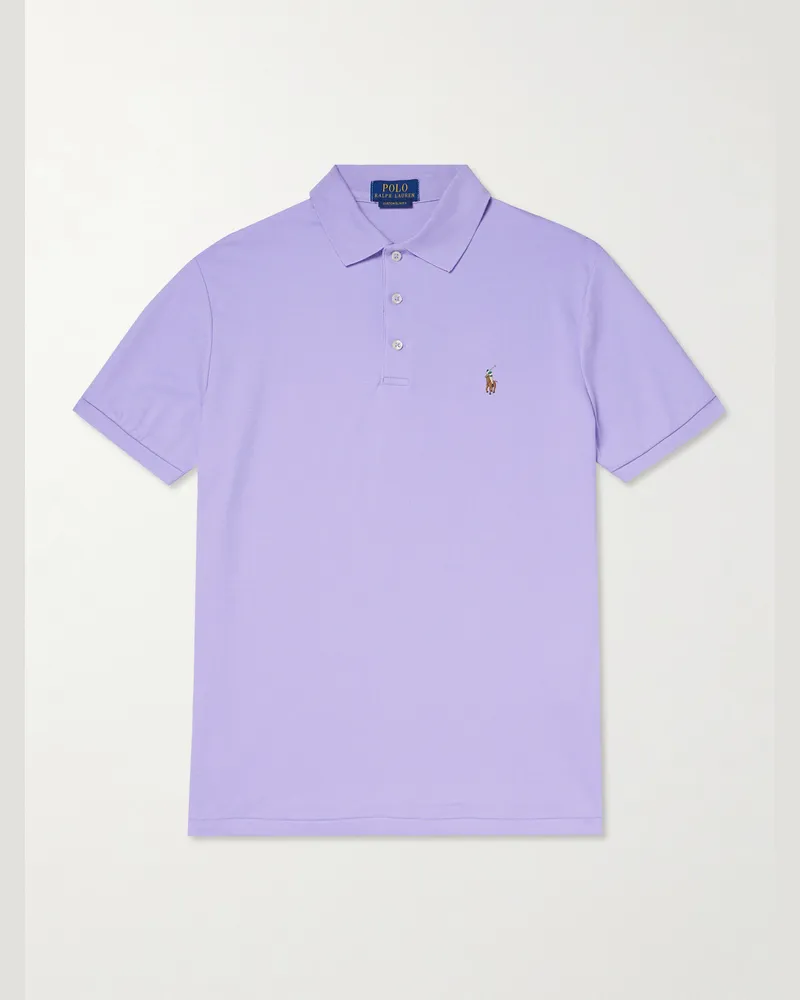 Ralph Lauren Logo-Embroidered Cotton-Piqué Polo Shirt Purple