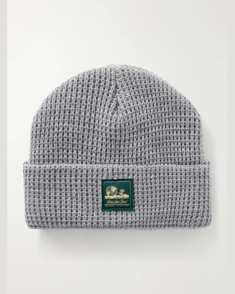 Aimé Leon Dore Logo-Appliquéd Waffle-Knit Beanie Gray