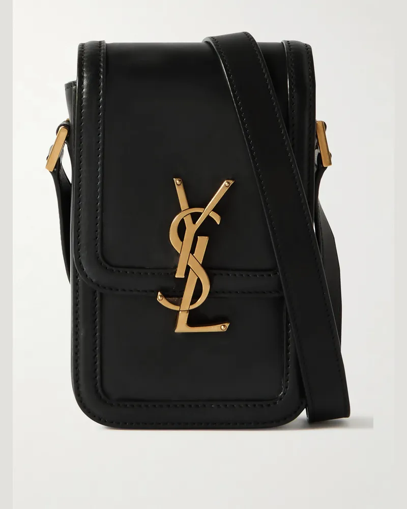 Saint Laurent Solferino Mini Umhängetasche aus Leder mit Logoverzierung Schwarz