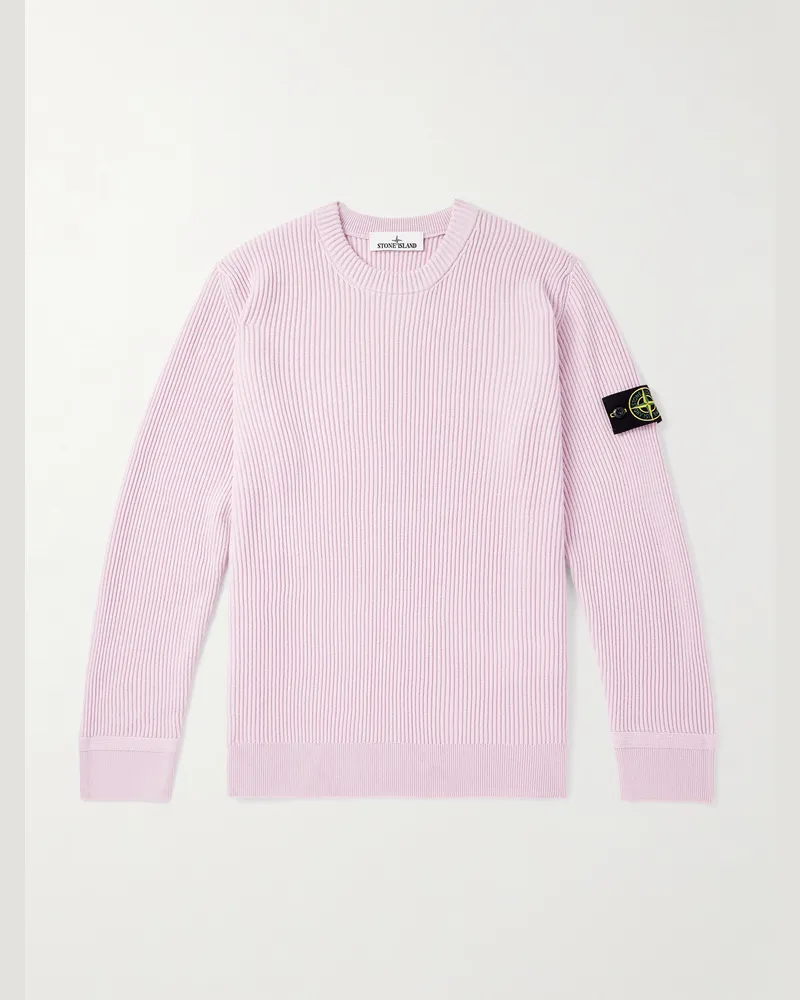 Stone Island Rippstrickpullover aus Wolle mit Logodetail Pink