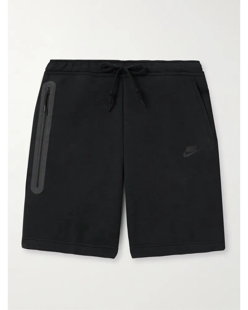 Nike Gerade geschnittene Shorts aus „Tech Fleece“-Material aus einer Baumwollmischung mit Kordelzugbund Schwarz