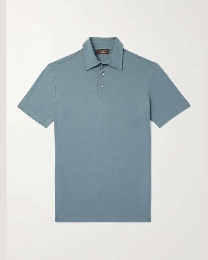 Incotex Zanone schmal geschnittenes Polohemd aus IceCotton-Baumwolle Blau