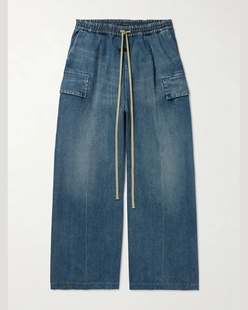 Fear of God Weit geschnittene Cargohose aus Denim mit Kordelzugbund Blau