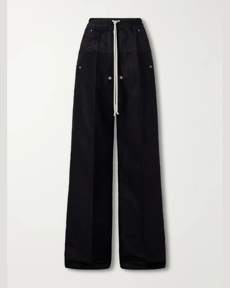 Rick Owens Wide Bela Wide-Leg Flannel Drawstring Trousers Black