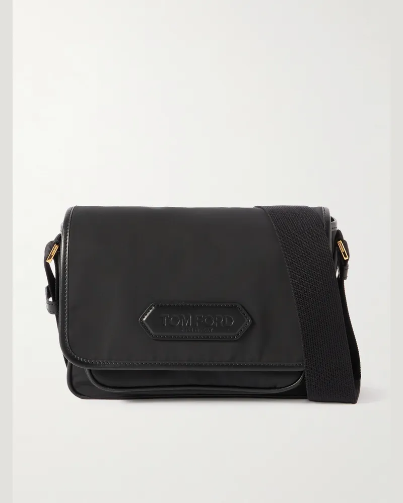 Tom Ford Leather-Trimmed Recycled-Nylon Messenger Bag Black