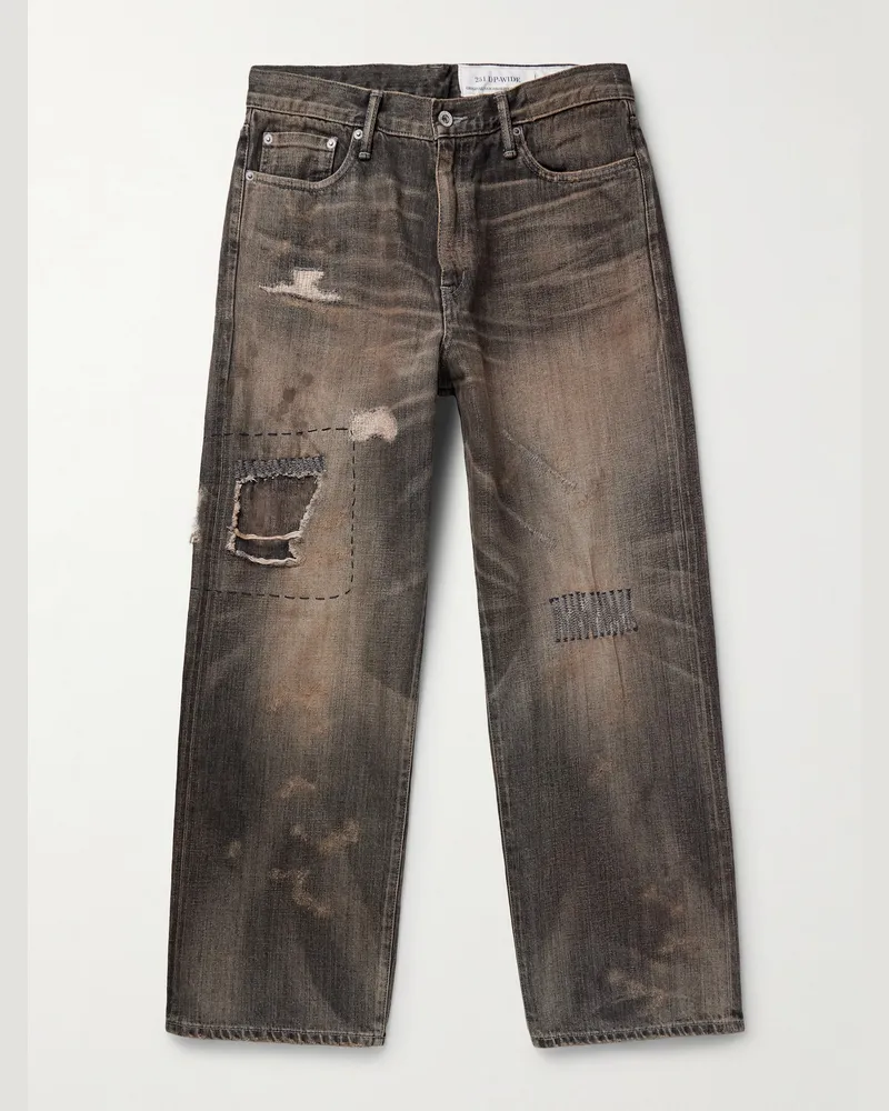 Neighborhood Savage weit geschnittene Jeans aus Selvedge Denim in Distressed-Optik Schwarz