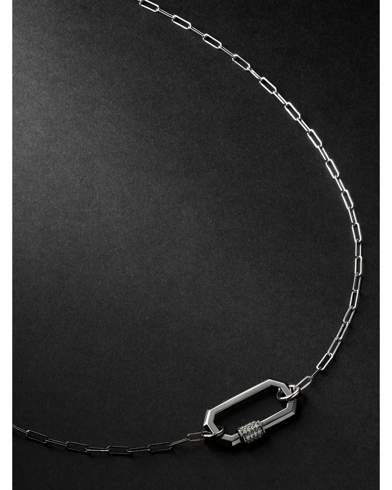 AS29 Lock Medium Blackened and White Gold Diamond Necklace Silber