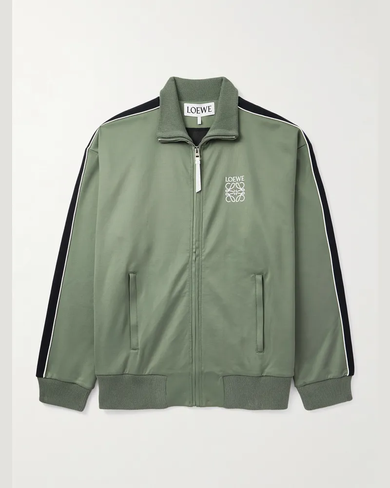 Loewe Trainingsjacke aus technischem Jersey mit Twill-Besatz und Logostickerei Grün