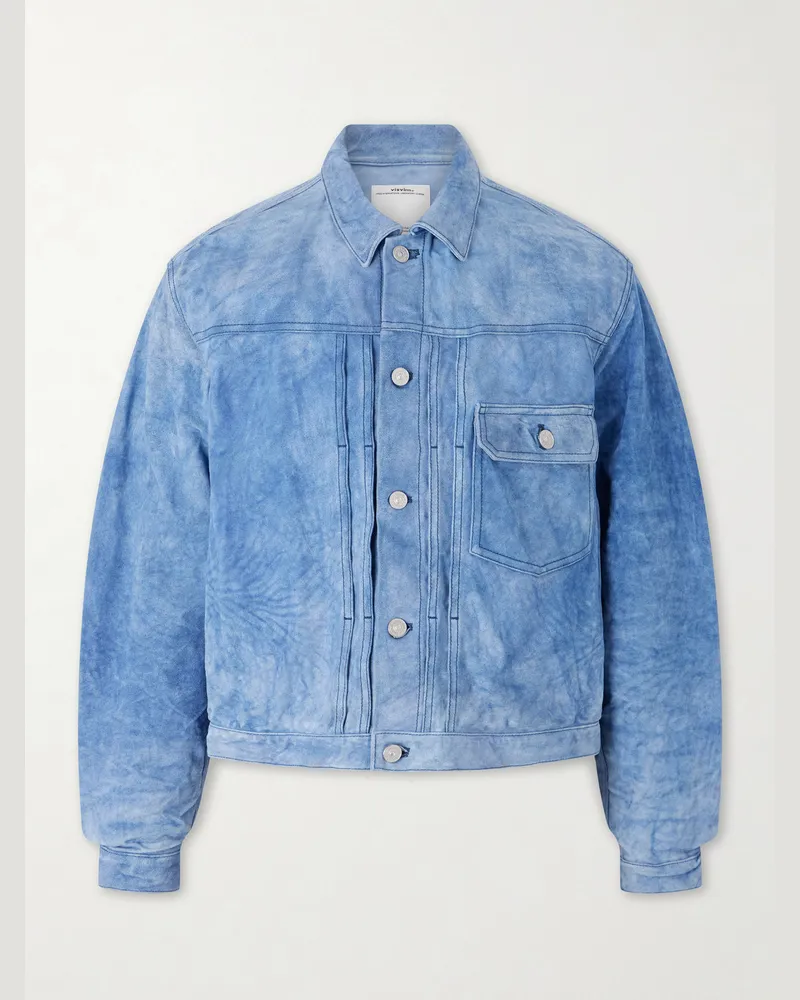 Visvim 102X Cropped Leather Jacket Blue