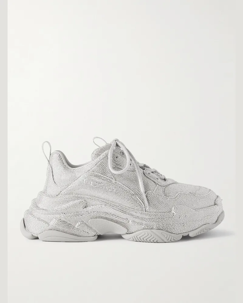 Balenciaga Triple S Rhinestone-Embellished Microfibre Sneakers Neutrals