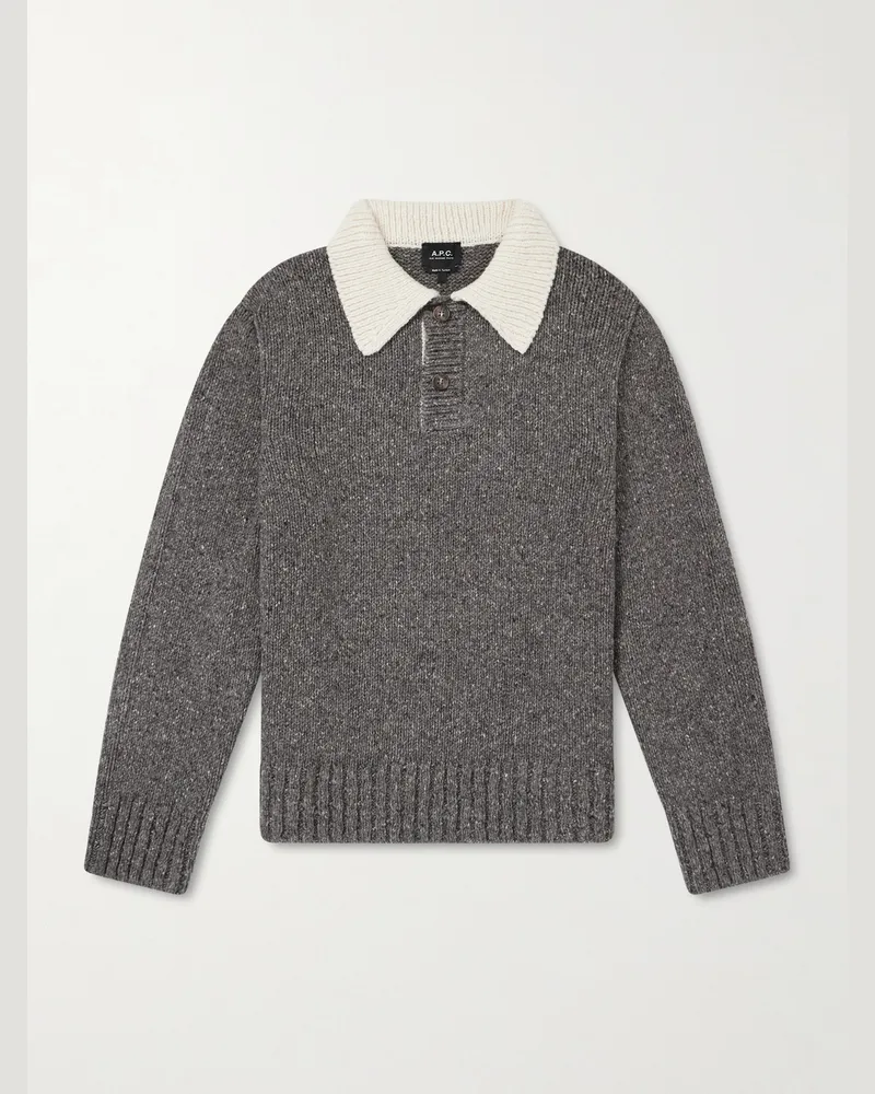 A.P.C. Pullover aus gesprenkelter Wolle mit Polokragen Grau