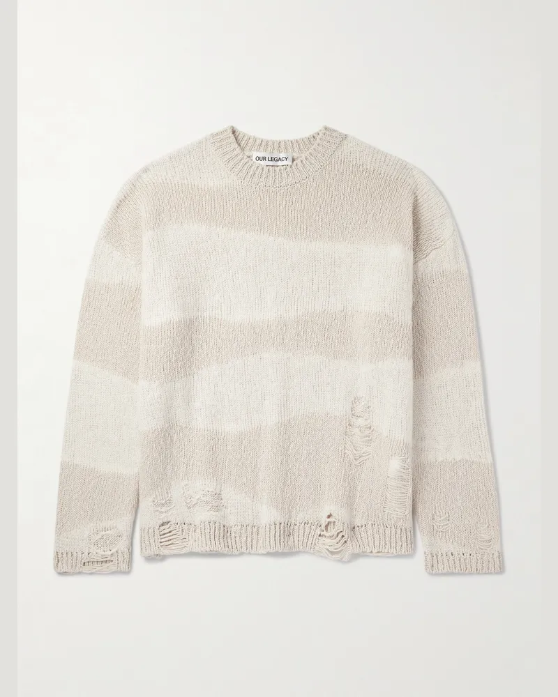 Our Legacy Popover Pullover aus einer Baumwoll-Leinenmischung mit Streifen in Distressed-Optik Neutral