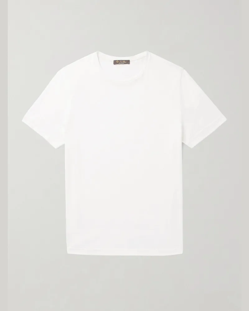 Loro Piana Schmal geschnittenes T-Shirt aus Jersey aus einer Seiden-Baumwollmischung Weiß