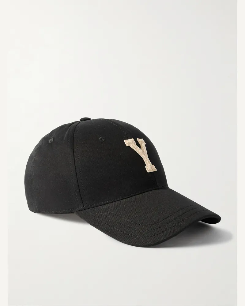 Saint Laurent Logo-Appliquéd Cotton-Twill Baseball Cap Black