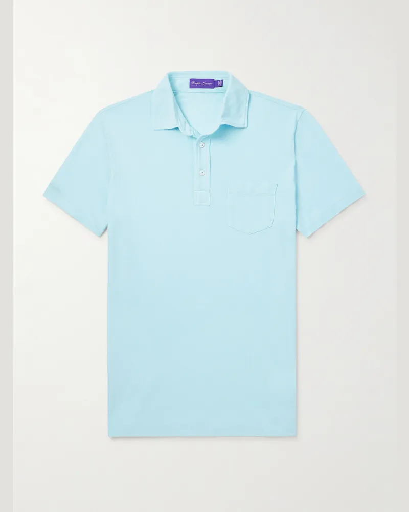 Ralph Lauren Schmal geschnittenes Polohemd aus vorgewaschenem Baumwoll-Piqué Blau