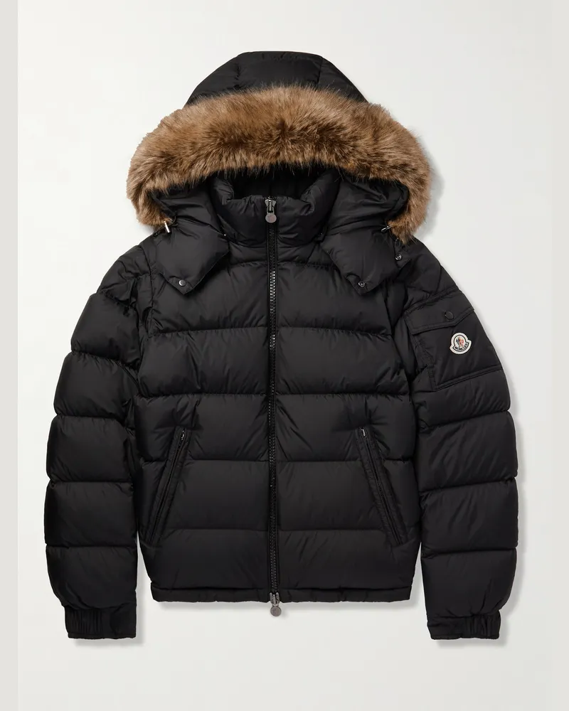 Moncler Mayaf Daunenjacke aus gestepptem Shell mit Faux-Fur-Besatz Schwarz